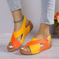Women's summer wedges sandals with colorblock cross-straps and thick rubber soles