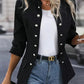 Winter fashion black solid color stand collar double breasted cardigan jacket with silver buttons and long sleeves