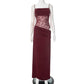 Y2K lace suspender dress in burgundy with high waist and sleeveless design for evening party wear