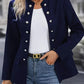 Women's winter fashion navy stand collar double breasted polyester cardigan jacket