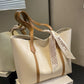 New and simple large capacity tote bag with brown handles and decorative scarf, versatile casual shoulder bag