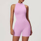 Women's sleeveless fitness yoga jumpsuit with front zipper and backless design in pastel purple