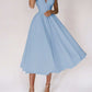 Sexy V-neck suspender dress in light blue A-line style, elegant summer fashion for women