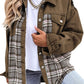 Women’s denim jacket long sleeve with plaid pattern and button down front