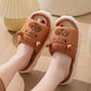 open toe couple indoor non-slip linen slippers with bear design in light coffee color