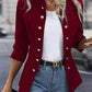 Women’s winter fashion double-breasted stand collar cardigan jacket in wine red with long sleeves
