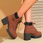 Chunky heel plus size Martin boots in brown with thick platform and front lace-up design.