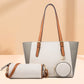 Large capacity three-in-one Saffiano bag set in white and brown with double straps and bucket shape design