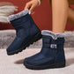 Plus size women's navy blue snow boots with faux fur lining and flat polyurethane sole