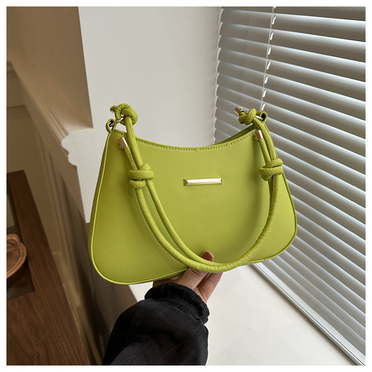 Women's high-end hand-held small square armpit bag in green PU material with single shoulder strap and three-dimensional pocket design