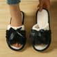 New Bow Plush Slippers black open-toe indoor cozy footwear with bow detail