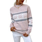 Women's winter snowflake sweater half turtleneck knitted pullover in pink with jacquard design