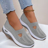 Gray mesh flats shoes for women with breathable, non-slip soft bottom and casual style