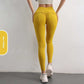 Women's high waist hip lift yoga pants in bee yellow with pockets, designed for sports fitness and comfort