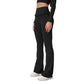 High waist hip lift black yoga pants with flared legs and ruffle detail