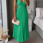 Green ins suspender pleated long dress with hollow-waisted backless design, sleeveless summer women's fashion dress