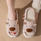 Open toe couple indoor non-slip linen slippers with bear design and cushioned sole