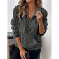 Women’s plush sweater with contrast color half-open collar and long sleeves in dark gray