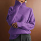 Loose high collar knitted purple sweater for women with 3D pattern and thick acrylic fabric