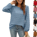 Fashion Jacquard Long-sleeved Round Neck T-shirt Casual Loose Pullover Top Womens Clothing
