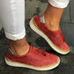 Red Korean style women couple canvas shoes with tassels and flat rubber sole