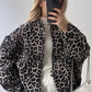 Loose fashion lapel leopard print chenille zip-up jacket for women