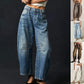High stretch mid-rise wide-leg denim jeans for women, casual loose fit baggy pants in various colors