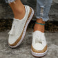 Large size women couple canvas shoes with tassels and flat rubber sole in white color
