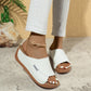 White summer wedge slides with fish mouth design and thick rubber sole for women.