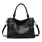 Black European and American style women's retro large capacity shoulder bag with soft handle and zipper compartments