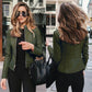 Autumn winter women's green PU leather jacket with zipper, urban casual style, front and back view