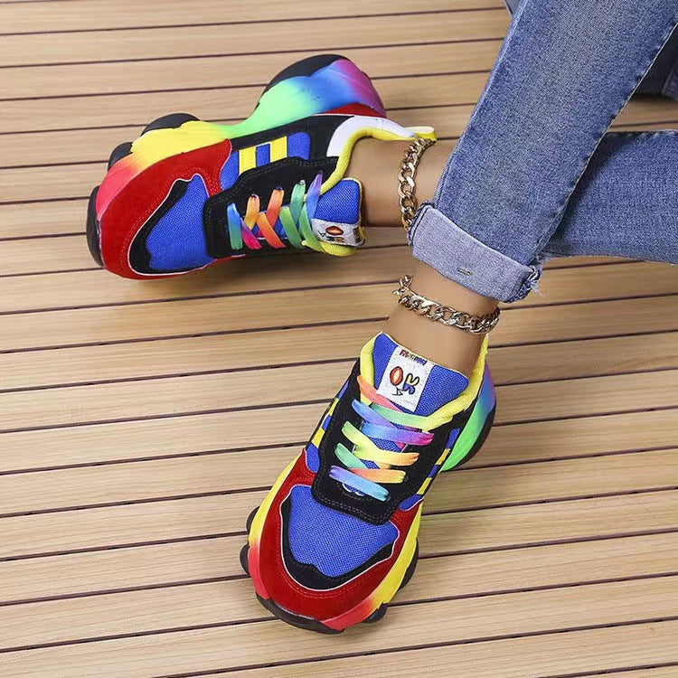 colorful spring and autumn dad shoes with platform sole and rainbow accents