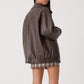 Women's brown locomotive style leather coat in PU imitation leather with long sleeves