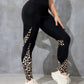 Black high waist color contrast patchwork leggings with leopard print for sports and yoga