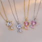 Niche Fashion elegant titanium steel cat pendant necklaces with white and pink diamonds on gold and steel chains
