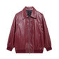 Loose fashion lapel zip-up moto biker leather jacket for women in wine red color