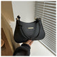 Women's high-end hand-held black small square PU handbag with gold accents and shoulder strap