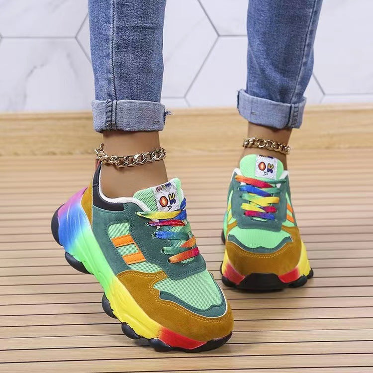 Colorful Spring and Autumn Dad Shoes for Women with platform sole and round toe