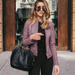 Autumn winter women's fashion purple PU leather jacket with zipper and stitching details