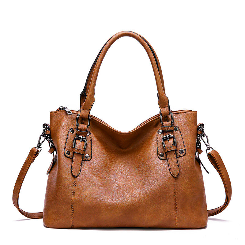 European and American style women's retro large brown shoulder bag with soft handle and embossing detail
