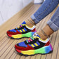 Colorful spring and autumn dad sneakers with rainbow platform and lace-up design