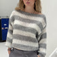 Loose striped pullover sweater for women in gray and white knitted design