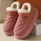 Pink winter plush cotton shoes with thick rubber sole and warm short plush lining for indoor and outdoor use