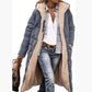 Women's solid color hooded long coat with warm fleece lining and long sleeves in gray