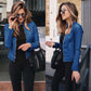 Women jacket blue PU leather suit jacket autumn winter fashion
