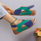 Women's summer wedges sandals with colorblock cross-strap design and thick rubber sole