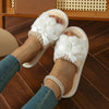 New Bow Plush Slippers indoor open toe cozy white bow slippers for men and women