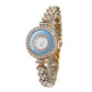 Diamond-encrusted glass rhinestone women's quartz watch with gold and blue accents
