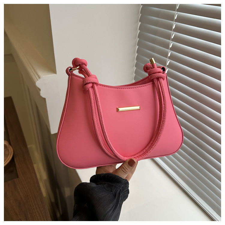 Women's high-end hand-held small square pink handbag with PU material and three-dimensional pocket design