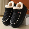 Black winter plush cotton shoes with thick rubber soles and soft white lining, indoor and outdoor slippers for women